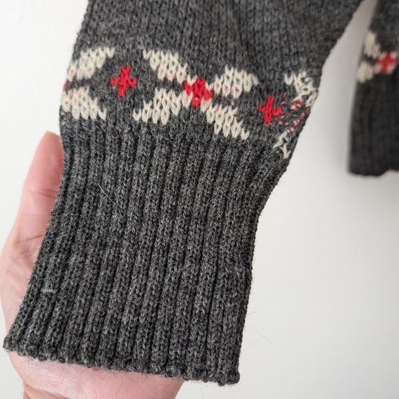 Vintage 50s 60s Alps Sportswear Wool Sweater, Nordic Print Gray & Red - Picture 5 of 8